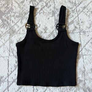 Topshop Black Ribbed Tank with Ring Accents